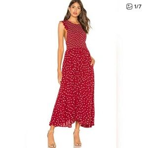 Free People Red Polka Dot Butterfly Sleeve Smocked Midi Dress 
Size small